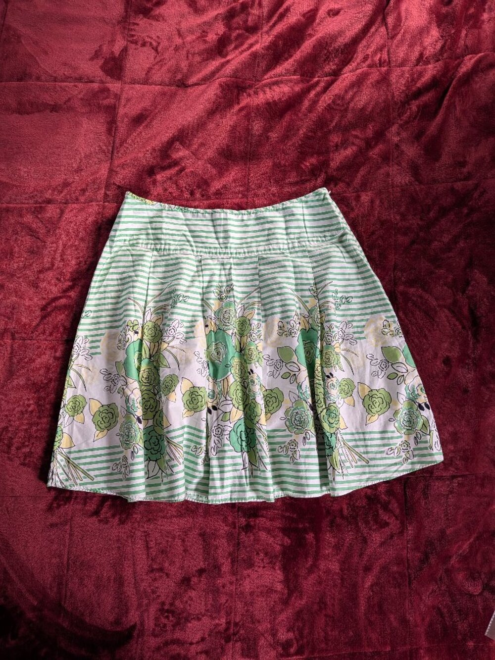 New York & Company Floral Striped Pleated A-Line Skirt - Size 14